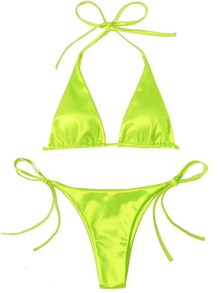 Metallic Satin Bikini Damen – Wrap Around Halter Zweiteiler